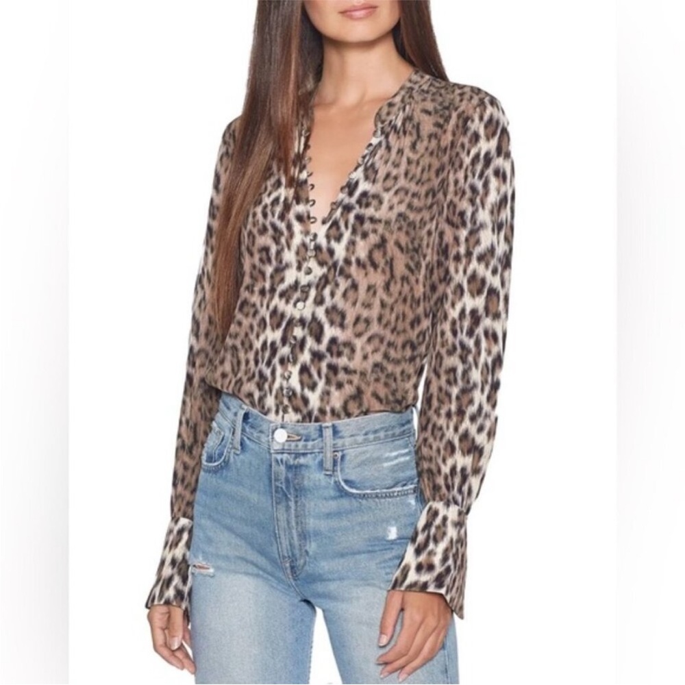 Joie Tariana Leopard-Print Blouse in Light Taupe